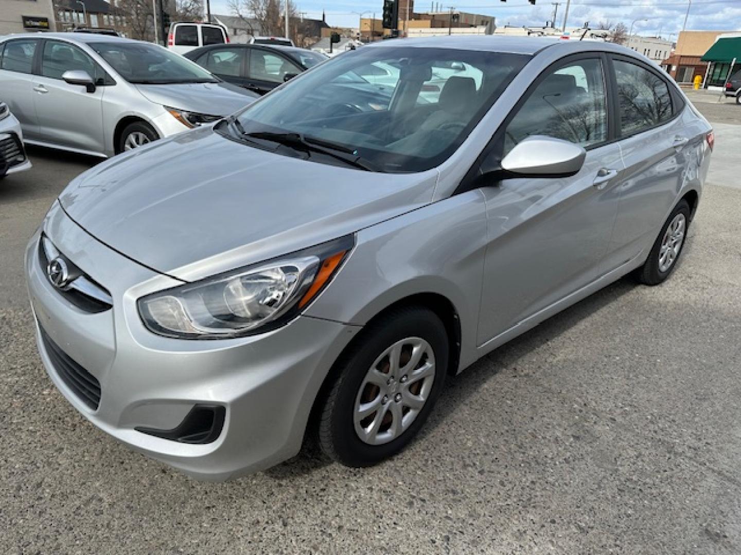 2013 Silver /Gray Hyundai Accent GLS (KMHCT4AE0DU) with an 4 Cylinder Engine engine, Automatic transmission, located at 3200 1st Avenue North, Billings, MT, 59101, (406) 245-9055, 45.779270, -108.510742 - Local Trade-in with Super Low Mileage and Excellent Price! Great Options Including Power Windows, Power Door Locks, Air Conditioning, Automatic Transmission and only 63,488 Miles! CarFax Dealer. Auto Brokers of Montana/AA&A Auto Rental/Fox Car Rental Billings - Photo#0