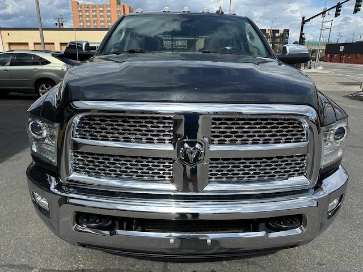 2015 Metallic /Charcoal leather RAM 3500 Laramie Crew Cab SWB 4WD (3C63R3EL6FG) with an 6.7L L6 OHV 24V TURBO DIESEL engine, 6-Speed Automatic transmission, located at 3200 1st Avenue North, Billings, MT, 59101, (406) 245-9055, 45.779270, -108.510742 - Super Nice and Rare, 1 Owner 3500 Crew Cab 4X4 Truck with All the Whistles and Bells! Cummins Diesel, Laramie Package, Power Moon Roof, Dual Power Seats, Bed Liner, Tow Package, Full Leather Interior, Automatic Transmission, Power Windows, Power Door Locks, Full Floor Mats, Dual Air Suspension for - Photo#1