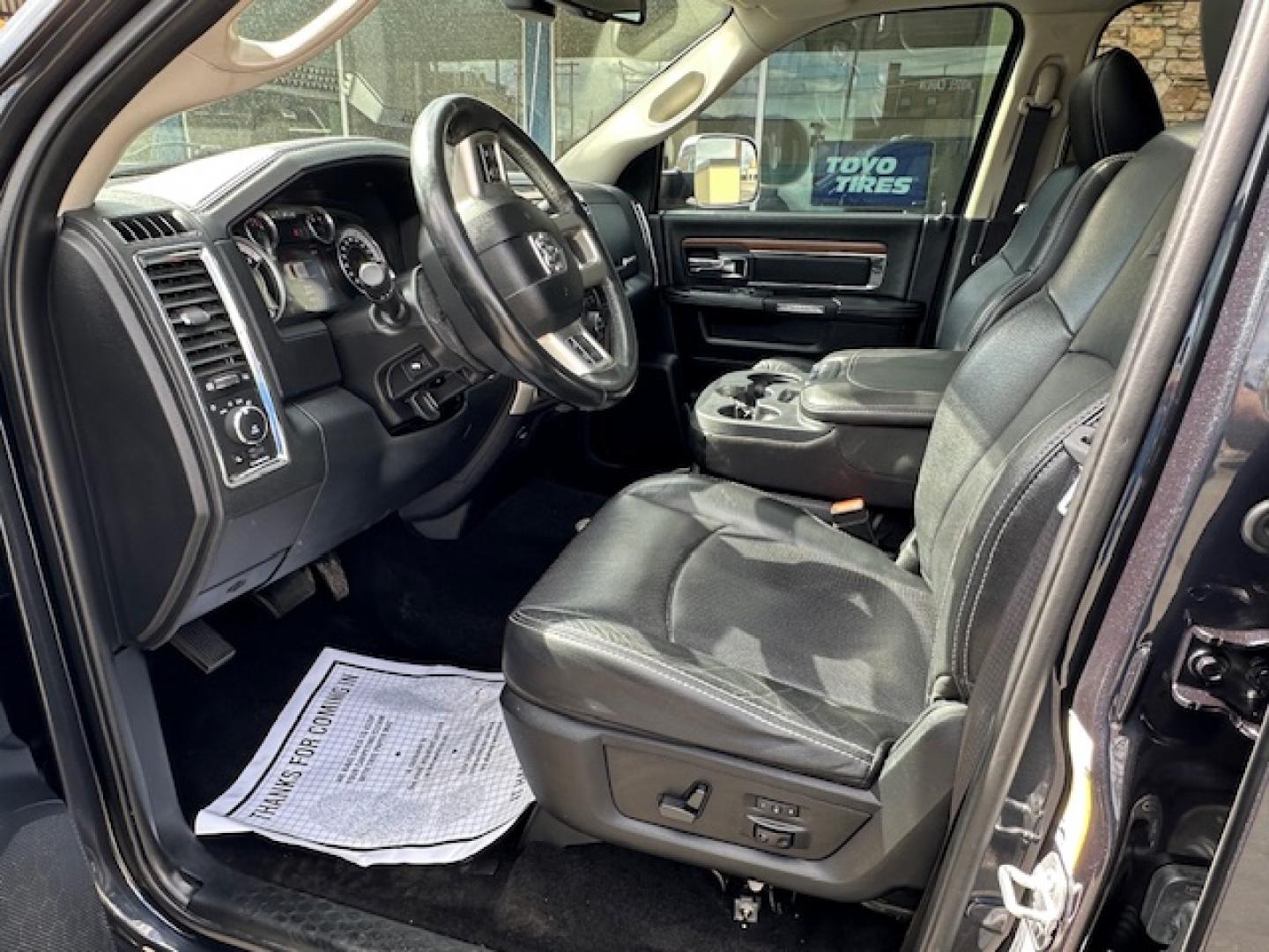 2015 Metallic /Charcoal leather RAM 3500 Laramie Crew Cab SWB 4WD (3C63R3EL6FG) with an 6.7L L6 OHV 24V TURBO DIESEL engine, 6-Speed Automatic transmission, located at 3200 1st Avenue North, Billings, MT, 59101, (406) 245-9055, 45.779270, -108.510742 - Super Nice and Rare, 1 Owner 3500 Crew Cab 4X4 Truck with All the Whistles and Bells! Cummins Diesel, Laramie Package, Power Moon Roof, Dual Power Seats, Bed Liner, Tow Package, Full Leather Interior, Automatic Transmission, Power Windows, Power Door Locks, Full Floor Mats, Dual Air Suspension for - Photo#11