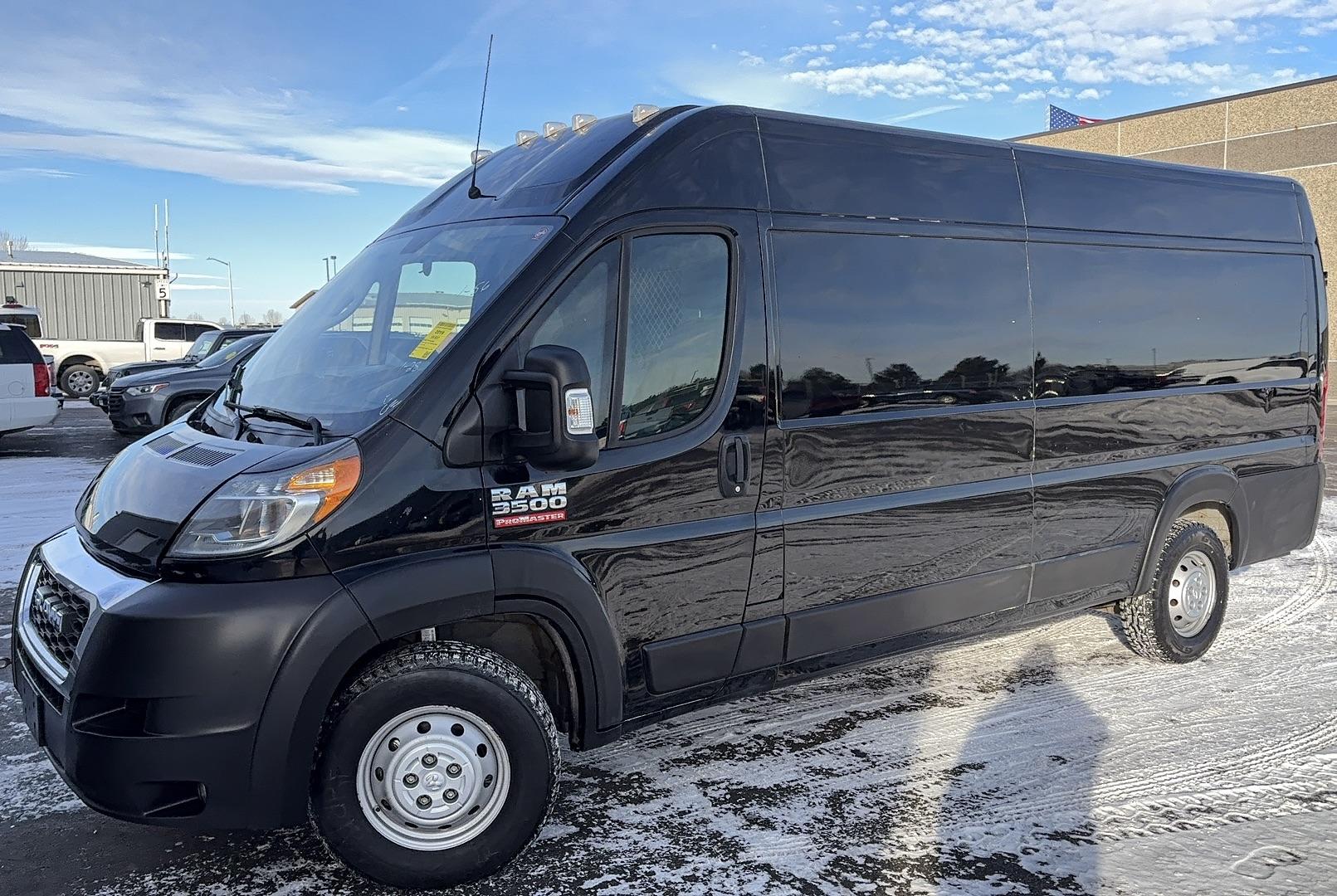 2019 Black /Gray RAM Promaster 3500 High Roof Tradesman 159-in. WB Ext (3C6URVJG9KE) with an 3.6L V6 engine, 6A transmission, located at 3200 1st Avenue North, Billings, MT, 59101, (406) 245-9055, 45.779270, -108.510742 - Very Hard to Find! 1 Ton, Hi-Roof, Extended Wheel Base Cargo Van with Bulk Head, Power Windows, Power Door Locks, Air Conditioning and Much More! Only 59,300 Miles. CarFax Dealer Auto Brokers of Montana/AA&A Auto Rental/Fox Car Rental Billings - Photo#0