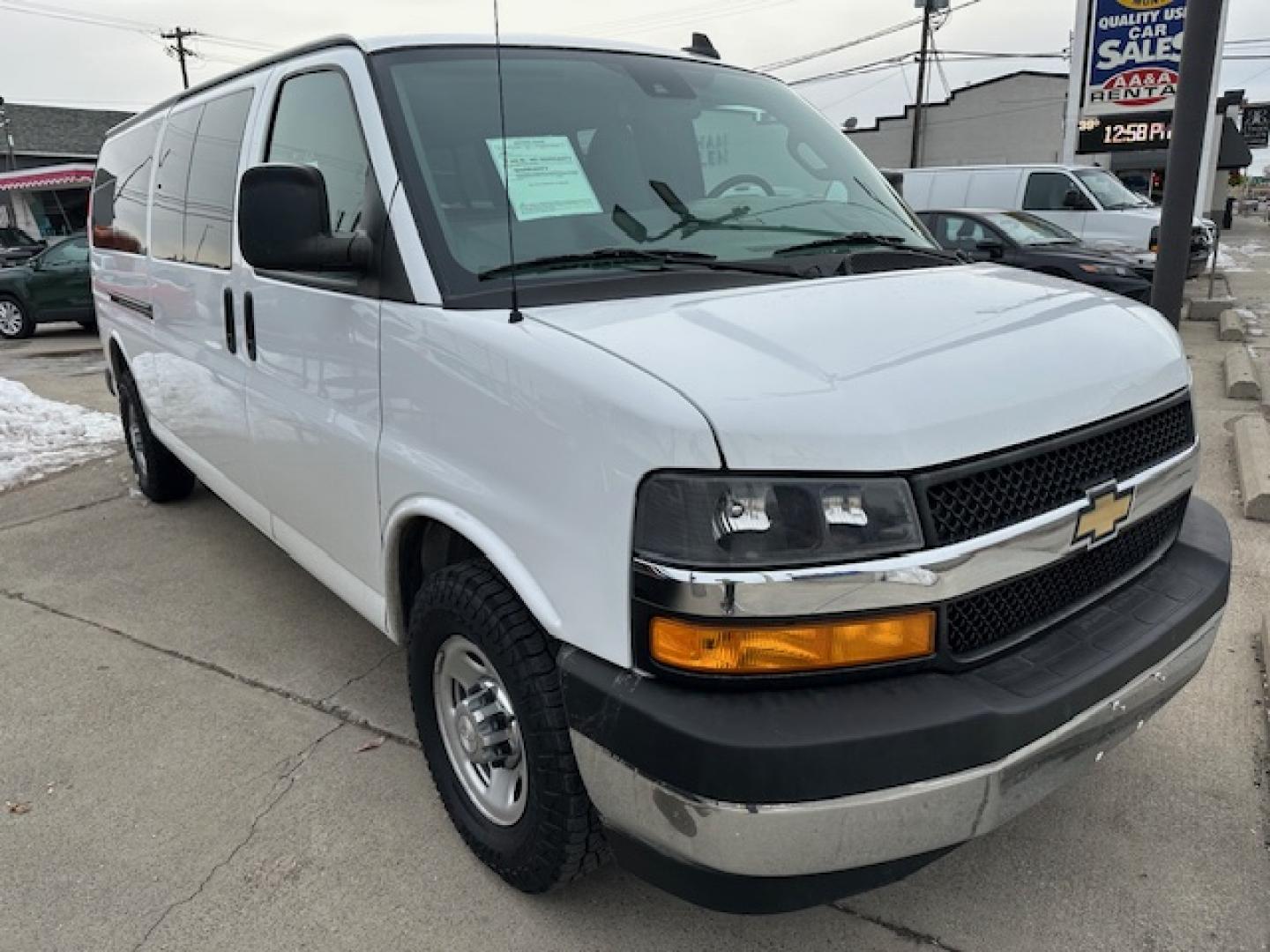 2019 White /Beige Cloth Chevrolet Express LT 3500 Extended (1GAZGPFPXK1) with an 4.3L V6 engine, 6A transmission, located at 3200 1st Avenue North, Billings, MT, 59101, (406) 245-9055, 45.779270, -108.510742 - Super Low Mileage Extended 12 Passenger Van! Power Window, Power Door locks, Tilt Steering Column, Cruise Control, 12 Passenger Seating with Storage Space behind the Rear Seat, Privacy Glass, Rear Heating and Air Conditioning and Much More. CarFax Dealer Auto Brokers of Montana/AA&A Auto Rental/F - Photo#2
