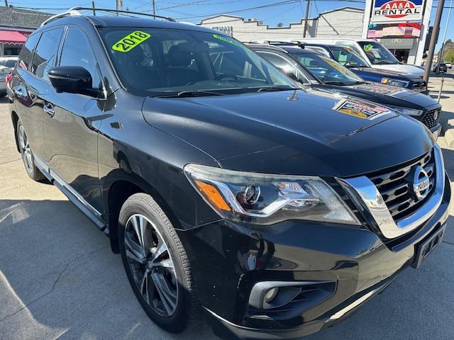 2018 Black /Charcoal Leather Nissan Pathfinder Platinum (5N1DR2MN4JC) with an 3.5L V6 DOHC 24V engine, CVT transmission, located at 3200 1st Avenue North, Billings, MT, 59101, (406) 245-9055, 45.779270, -108.510742 - Great Value and 3rd Row Seating! Power Windows, Power Door Locks, Tilt Steering Column, Leather Seats, Power Seats, power Moonroof, Alloy Wheels, Tow Package, Air Conditioning, Privacy Glass and Much More! CarFax Dealer Auto Brokers of Montana/AA&A Auto Rental/Fox Car Rental Billings- Photo#2
